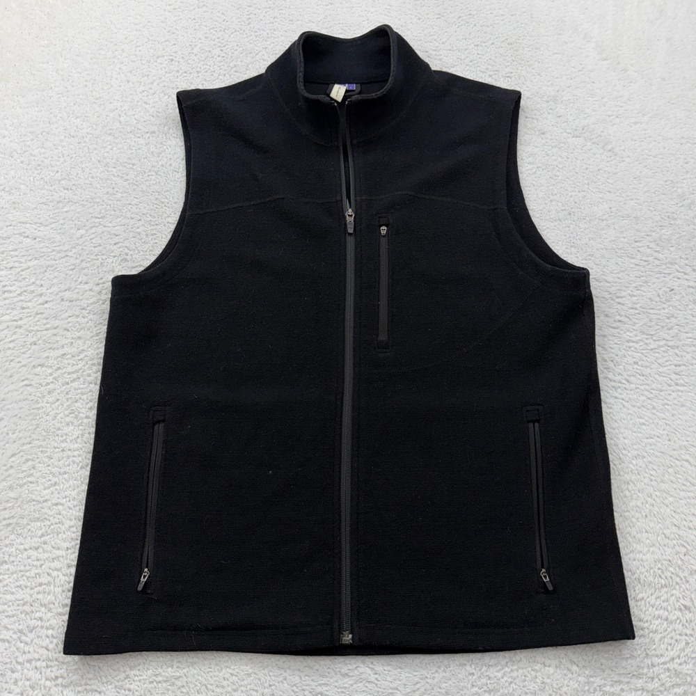 Ibex‎ Mens Merino Wool Blend Full Zip Vest Black Made in USA Size L Mock Neck